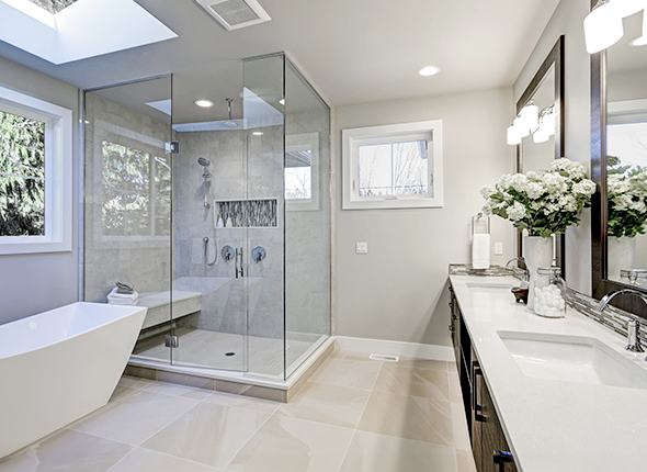Luxurious glass shower installation bathroom