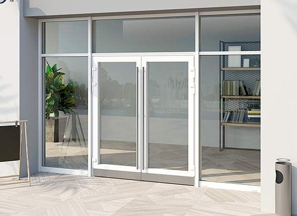 Glass storefront doors and windows