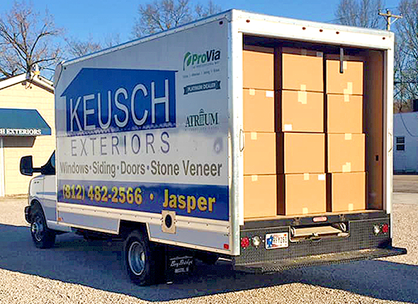 Truck loaded with cardboard boxes